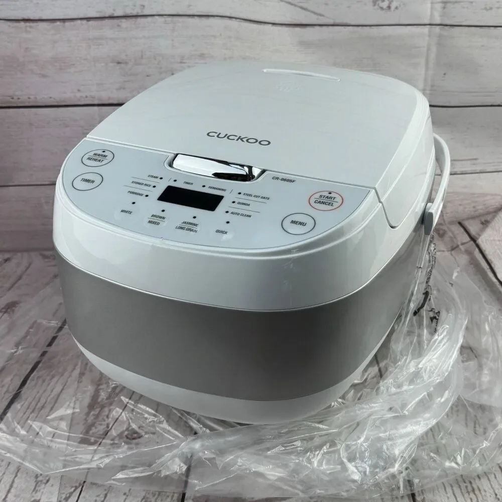 Cuckoo CR 0632F 6 Cup Micom Rice Cooker White Silver Steamer Tray Open Box